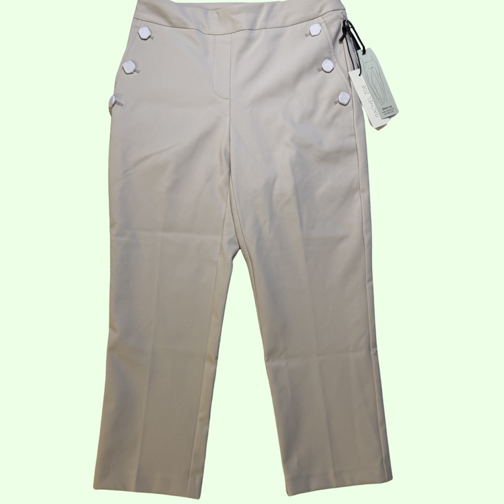 Rachel Zoe Beige Hi-Rise Slim Leg Pants with Button Details
